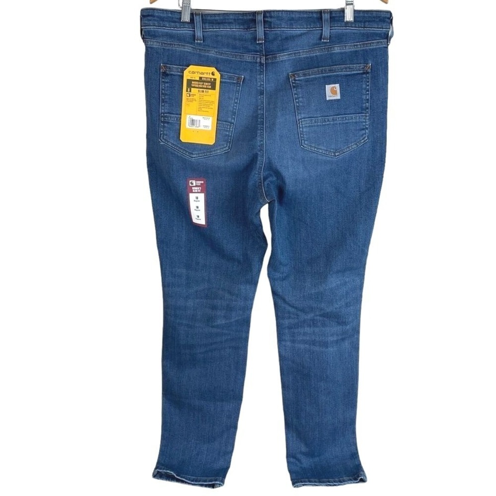 Carhartt Rugged Flex Slim‎ Fit Tapered High Rise Jeans Womens 18 Blue BD5105-W